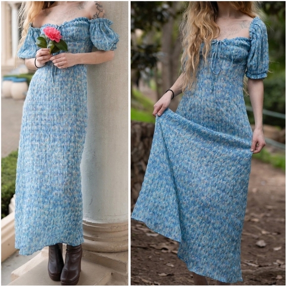 New Lacemade Collective Peacock Forest Blue Maxi Dress Medium - Picture 1 of 10
